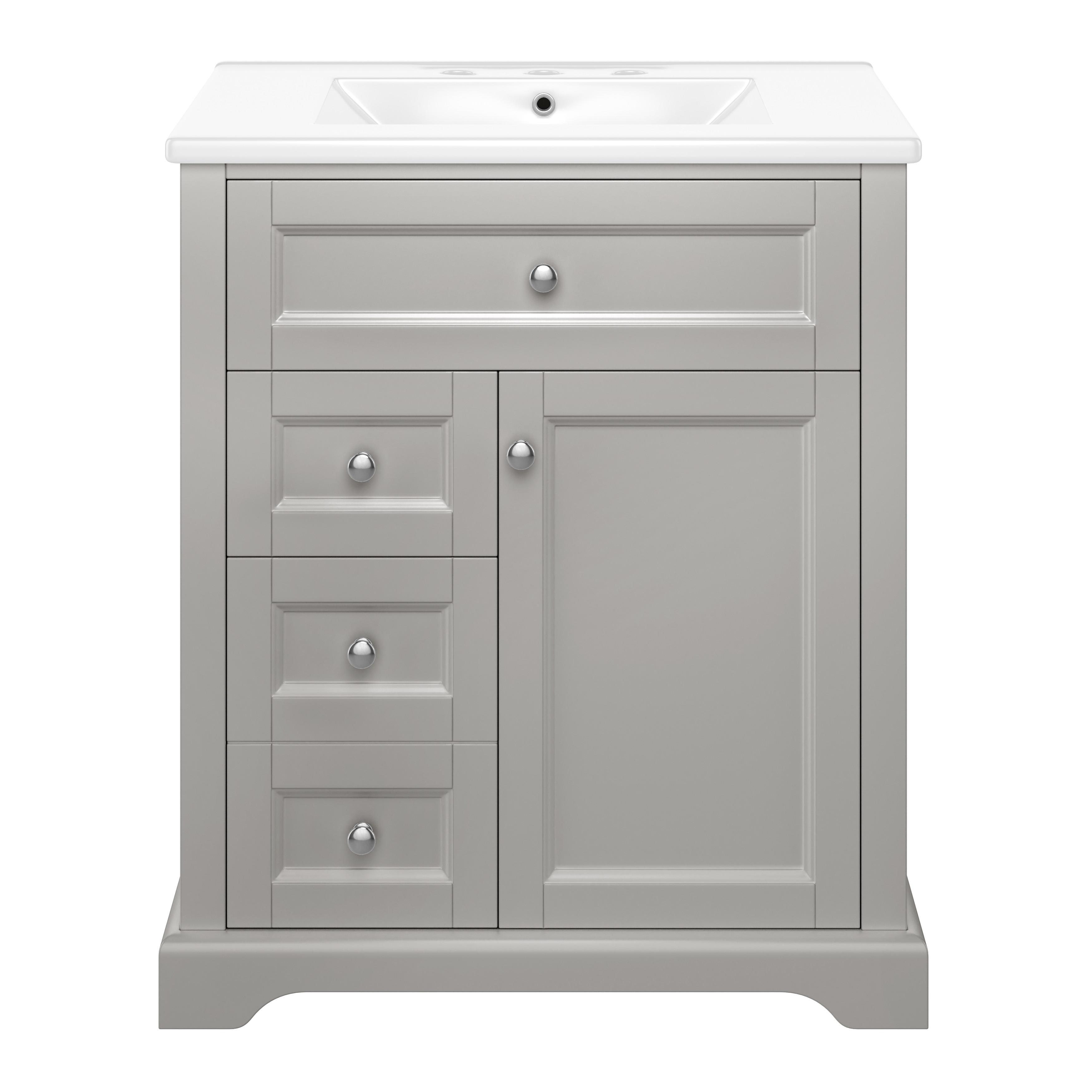 WASCHTISCHKOMBI Grau mit Soft-Close & Keramikbecken - Grau, Keramik/Holzwerkstoff (76/87/46cm) - Urban Meuble
