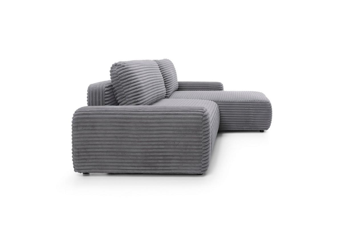 ECKSOFA OSSO Grau Velours-Stoff mit Schlaffunktion - Grau, Holz (264/162cm) - MASSENO