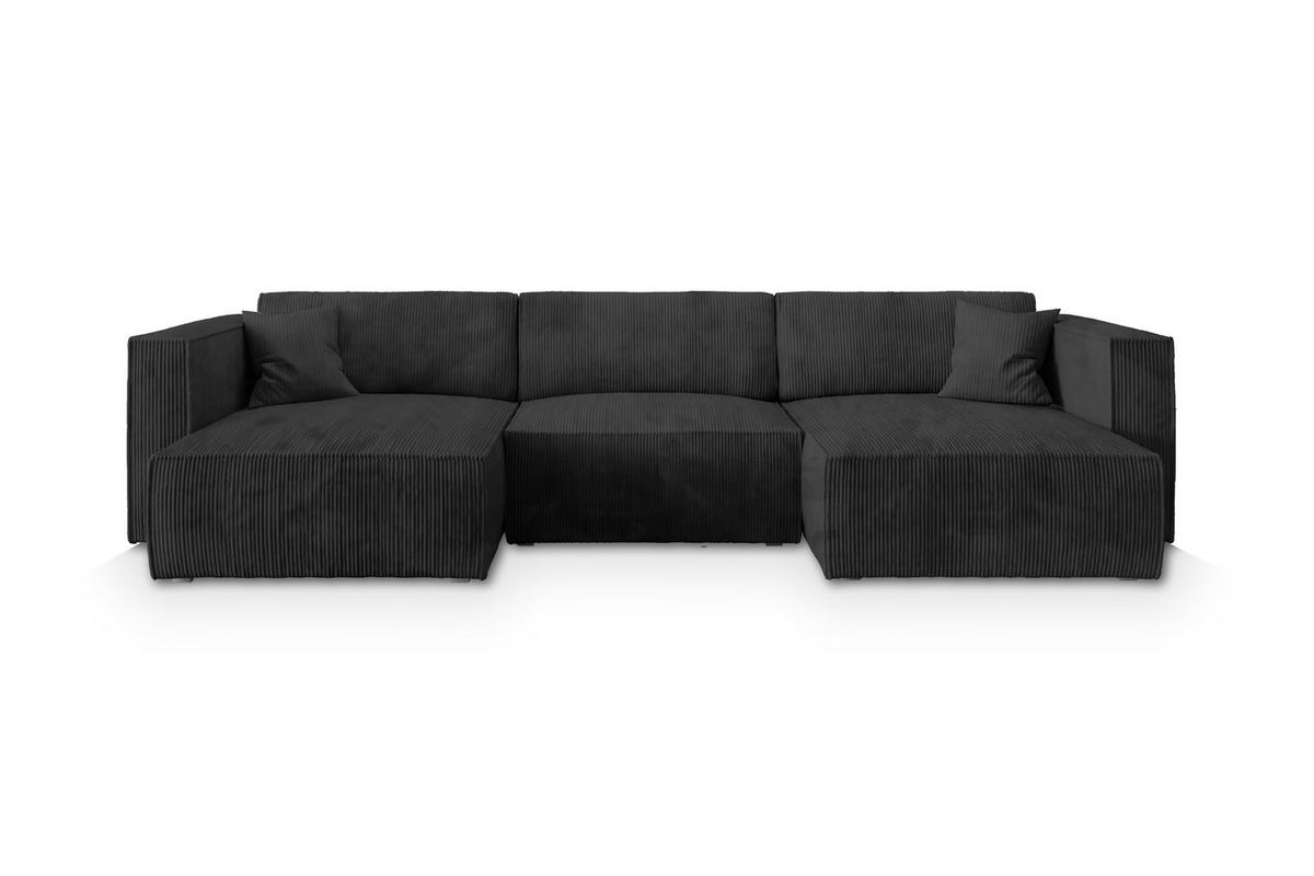 WOHNLANDSCHAFT SARMO P Schwarz Kordstoff mit Schlaffunktion - Schwarz/Grau, Holz/Kunststoff (347/70/148cm) - MASSENO