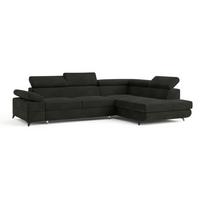 ECKSOFA FAVIEN R-S Schwarz Velours-Stoff mit Schlaffunktion - Schwarz, Holz (257/190cm) - MASSENO