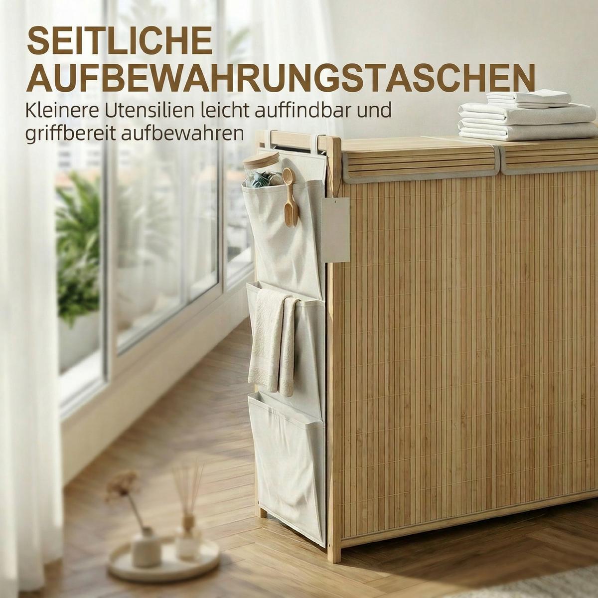 WÄSCHESAMMLER Bambus Naturholz - Naturfarben, Naturmaterialien (33/78/63cm) - HOMCOM