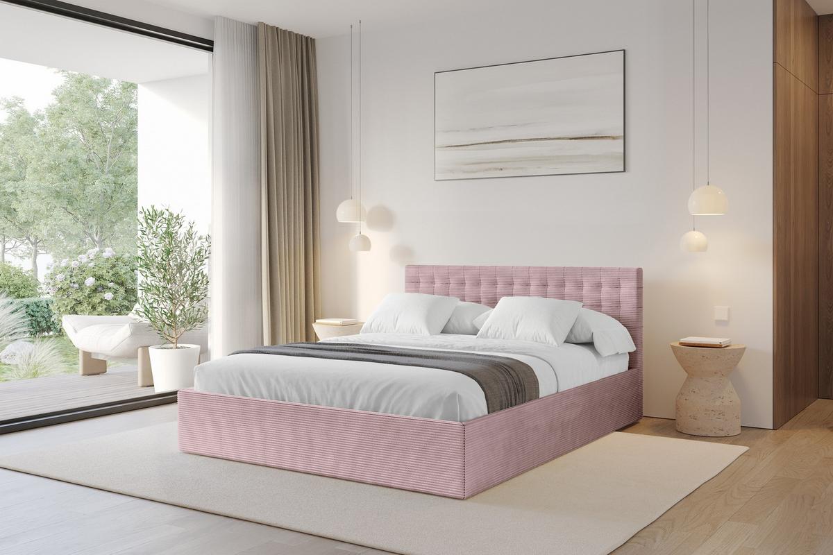 POLSTERBETT mit Bettkasten und Lattenrost, Bett mit Matratze H3/H4 - PARI 160x200 Rosa - Rosa, Holzwerkstoff/Textil (160/200cm) - ALTDECOR