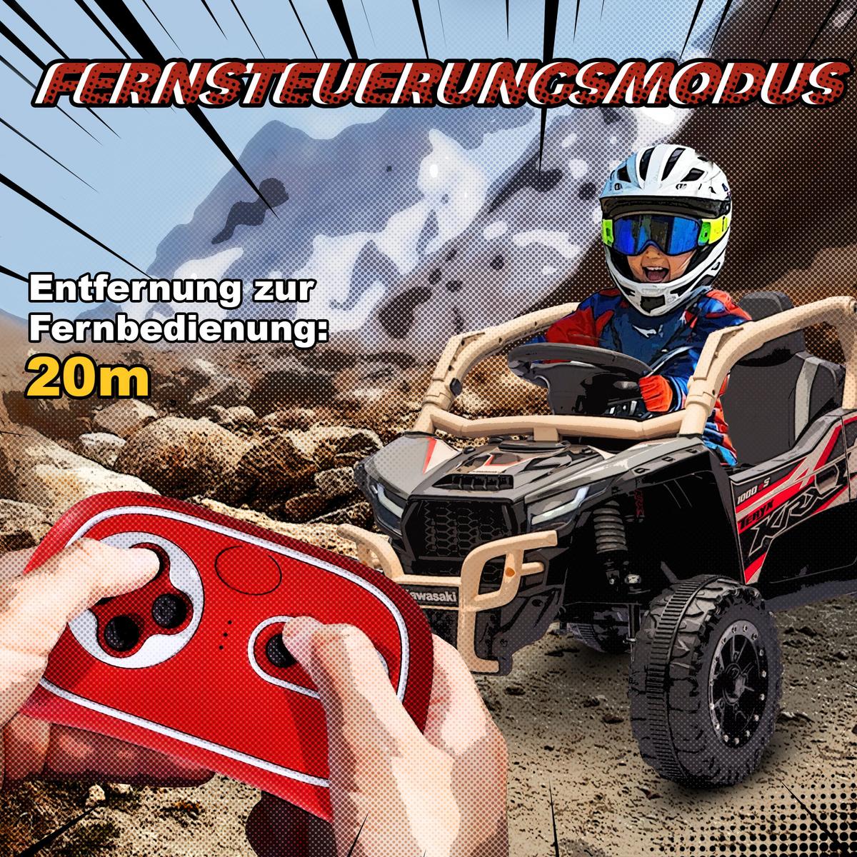 KINDER-ELEKTROAUTO 12V mit 2 Motoren Fernbedienung LED-Leuchten - Gelb, Kunststoff (100/64/56cm) - AIYAPLAY