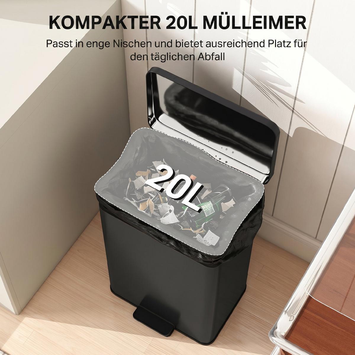 MÜLLEIMER Edelstahl Kunststoff Schwarz - Schwarz, Metall (30.6/44.2/34.2cm) - HOMCOM