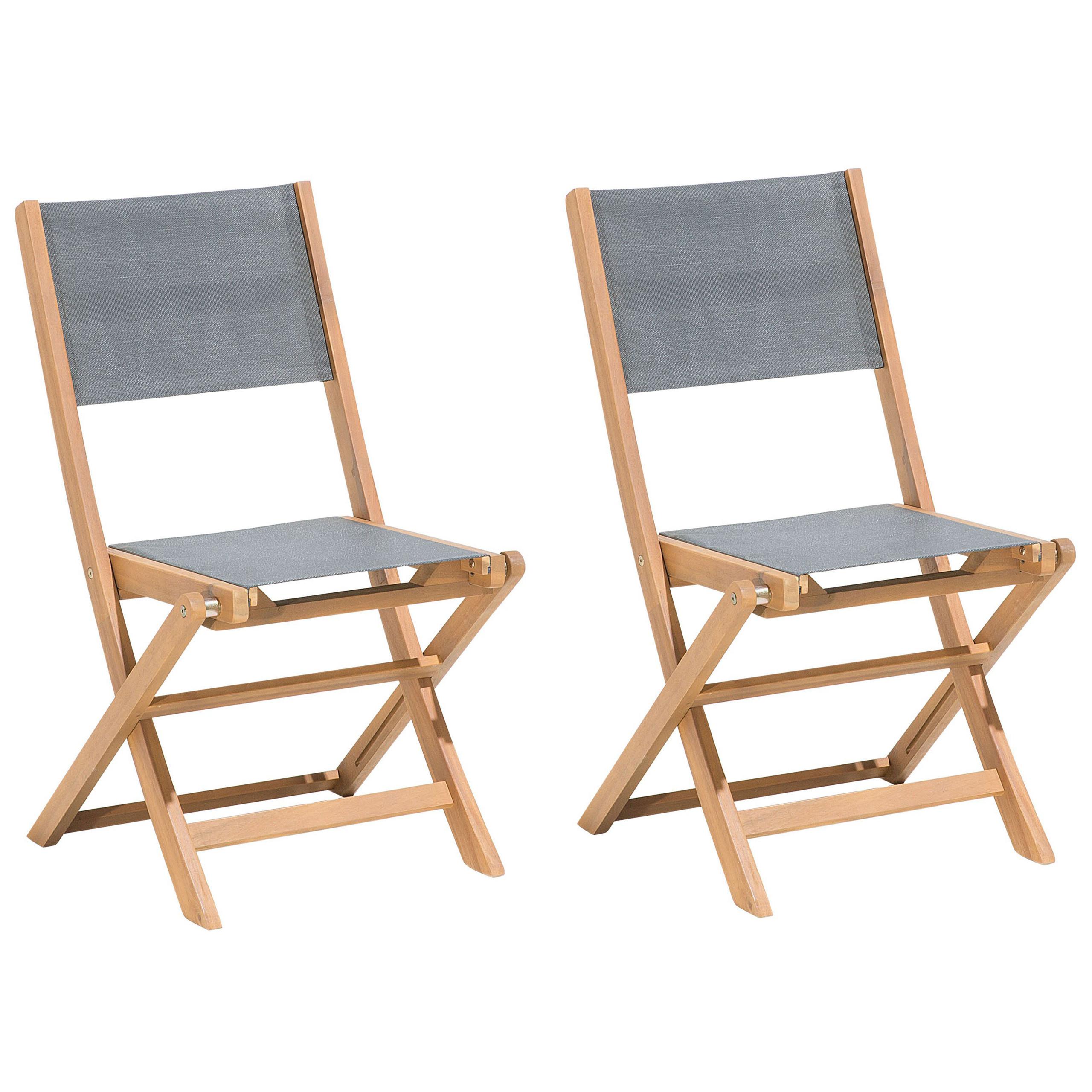 GARTENSTUHL 2er-Set Akazienholz Hellbraun Cesana - Hellbraun/Grau, Holz (57/90/50cm) - Beliani