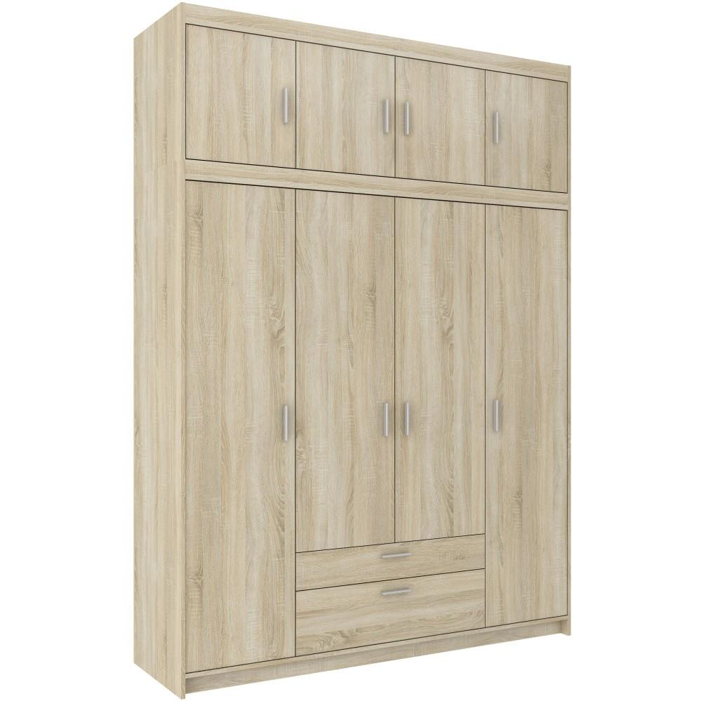 DREHTÜRENSCHRANK Elena mit 4 Türen und 2 Schubladen, mit Aufsatz Sonoma Eiche - Sonoma Eiche, Holzwerkstoff (176/245/53cm) - Beautysofa