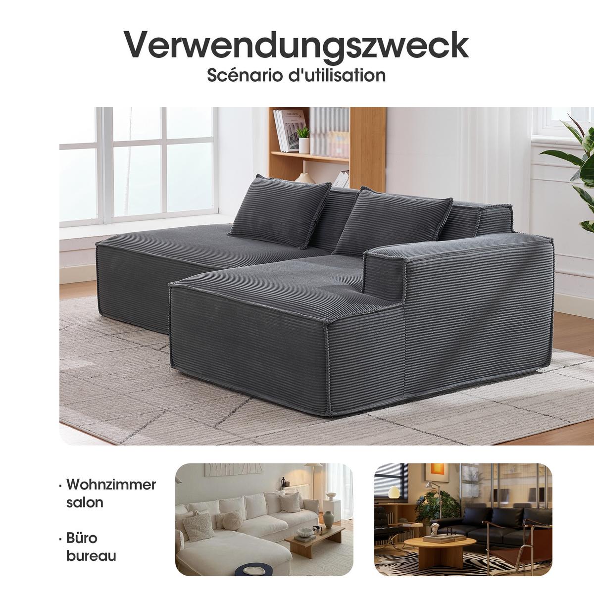 ECKSOFA gepolstert mit taschenfederkern & 2 kissen - Grau, Textil (235/129cm) - Urban Meuble