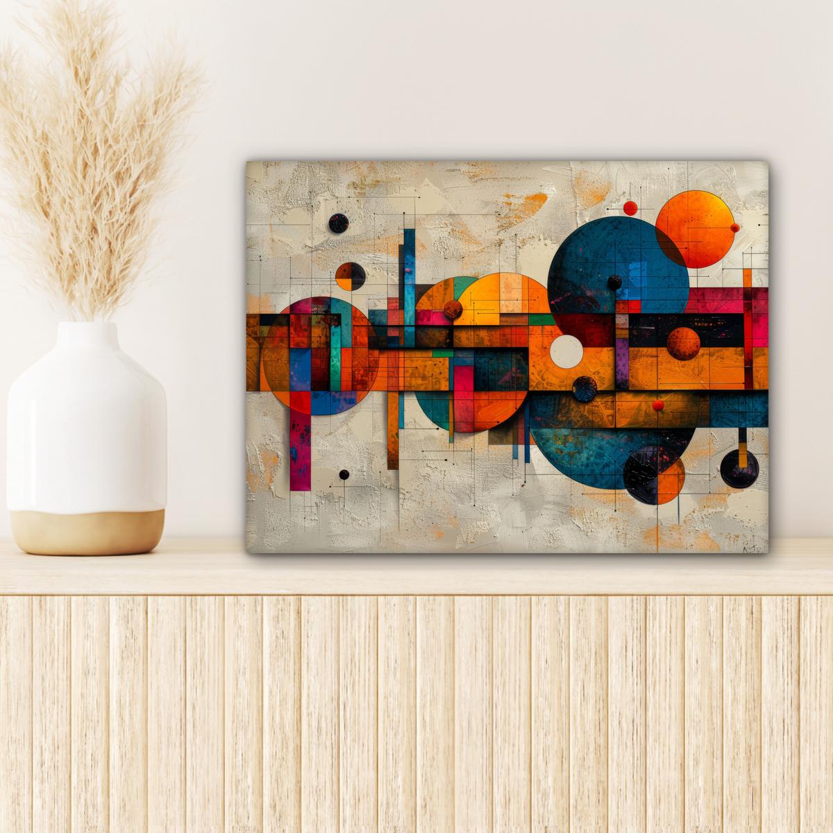 LEINWANDBILD Vintage - Moderne Kunst - Orange - Geometrische Formen Wandbild 40x30 cm - Multicolor, Textil (40/30cm) - MuchoWow