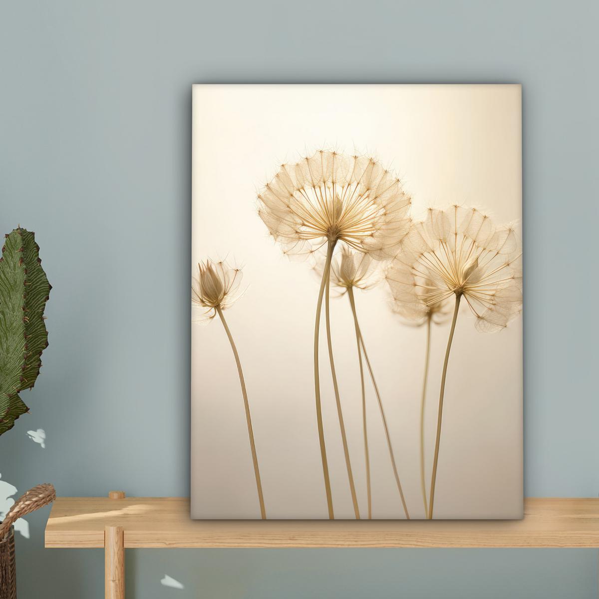 LEINWANDBILD Sonnenlicht - Löwenzahn - Botanisch - Blumen Room Decor 30x40 cm - Creme, Textil (30/40cm) - MuchoWow
