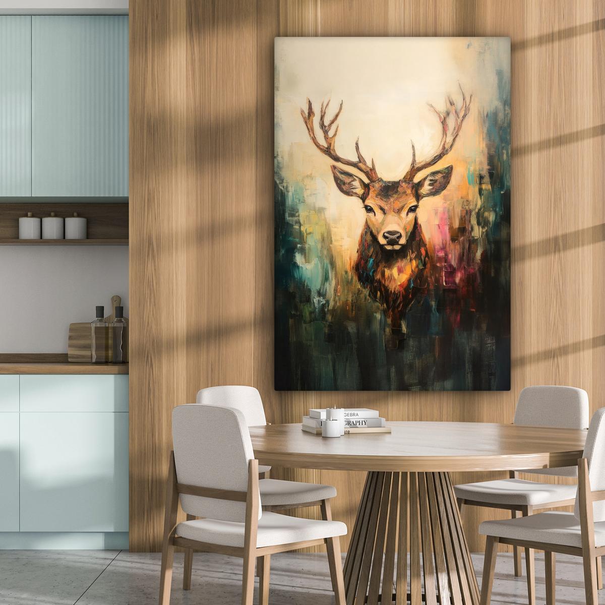 LEINWANDBILD Hirsch - Gemalt - Geweih - Braun Deko XXL 80x120 cm - Haselnussfarben, Textil (80/120cm) - MuchoWow