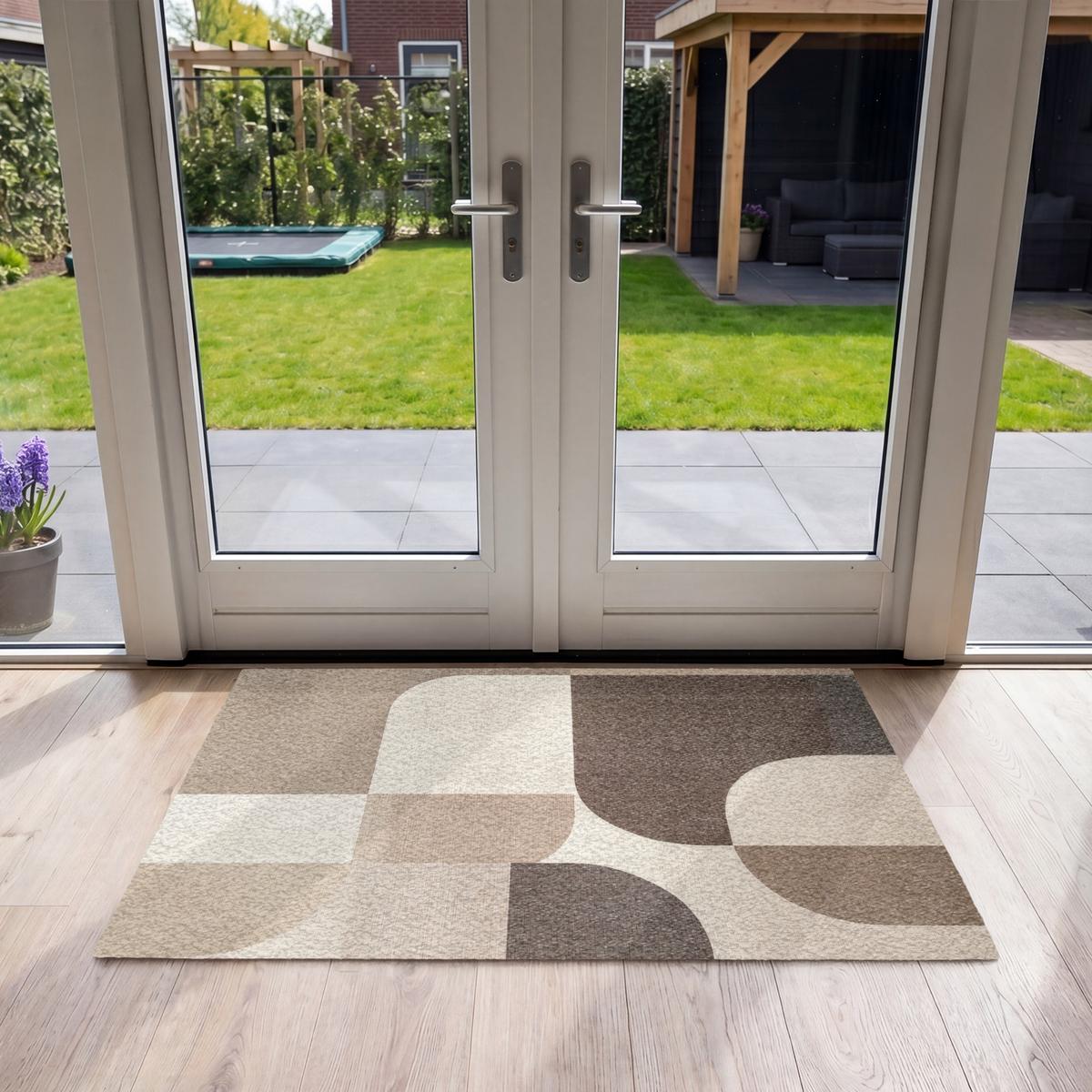 FUSSMATTE Geometrisch - Gewebte Struktur - Modern Fußabtreter 120x80 cm - Beige, Kunststoff (120/0.4cm) - MuchoWow