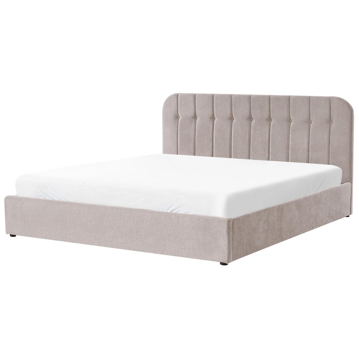 BETT mit Stauraum 180/200 cm Chenillegewebe Taupe Challans - Taupe, Textil (180/200cm) - Beliani