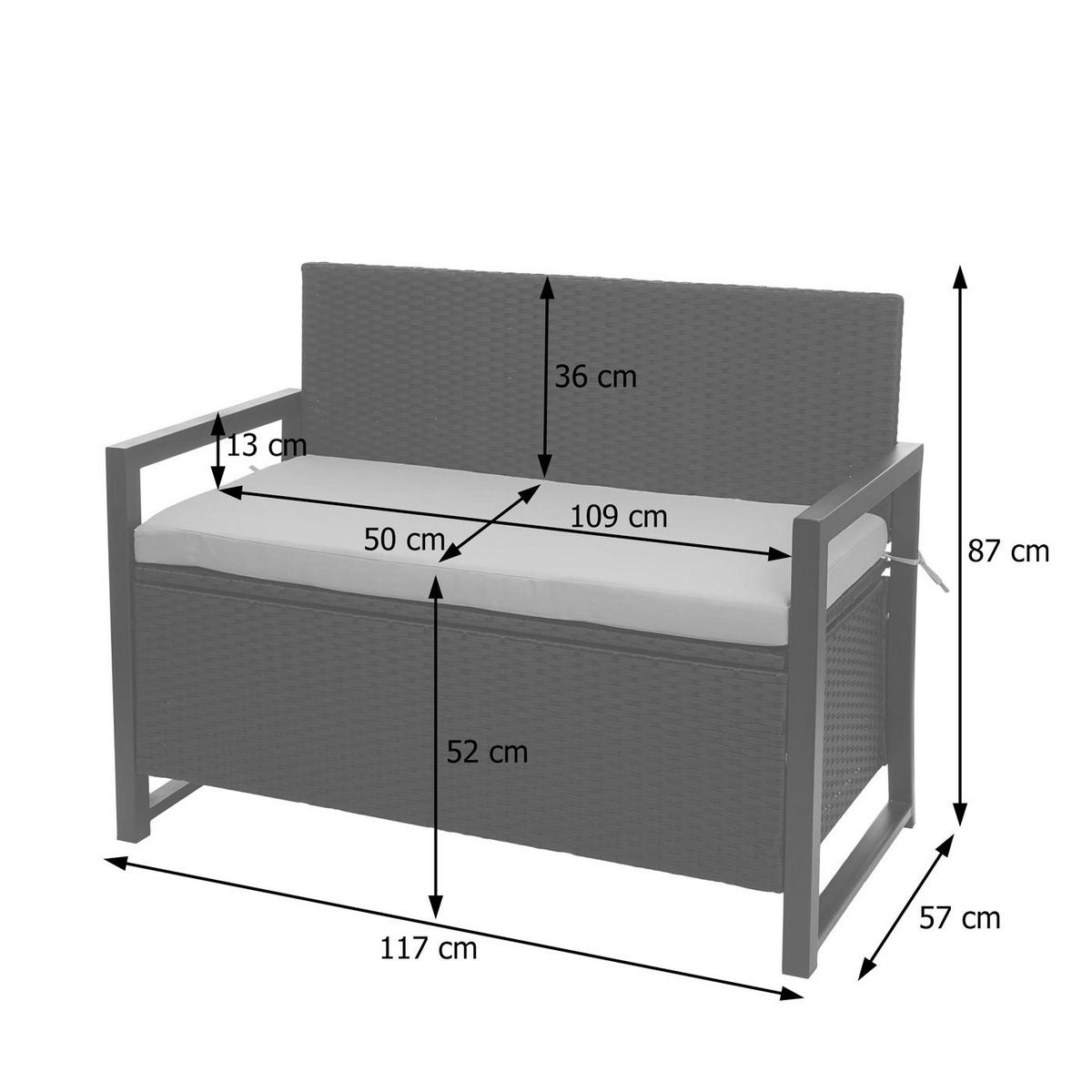 POLY-RATTAN 2ER SITZBANK Hellgrau, Cremeweiß - Hellgrau/Weiß, Kunststoff (117/87/57cm) - MCW