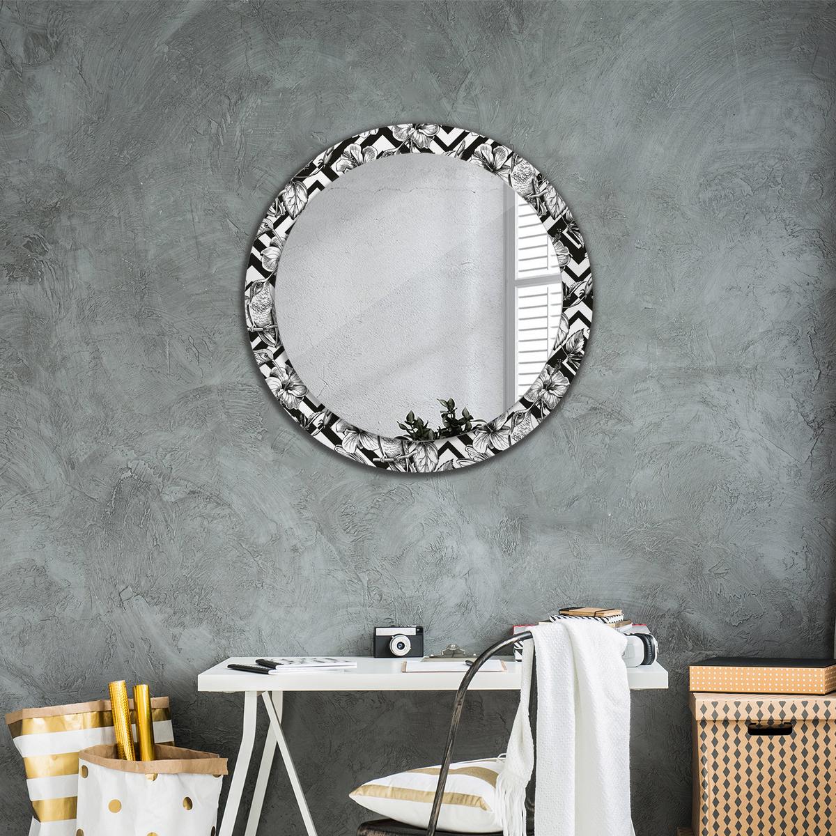 SPIEGEL Rund Ø 80 cm mit Aufdruck - Schwarz, Glas (80/80/0.4cm) - Wallfluent