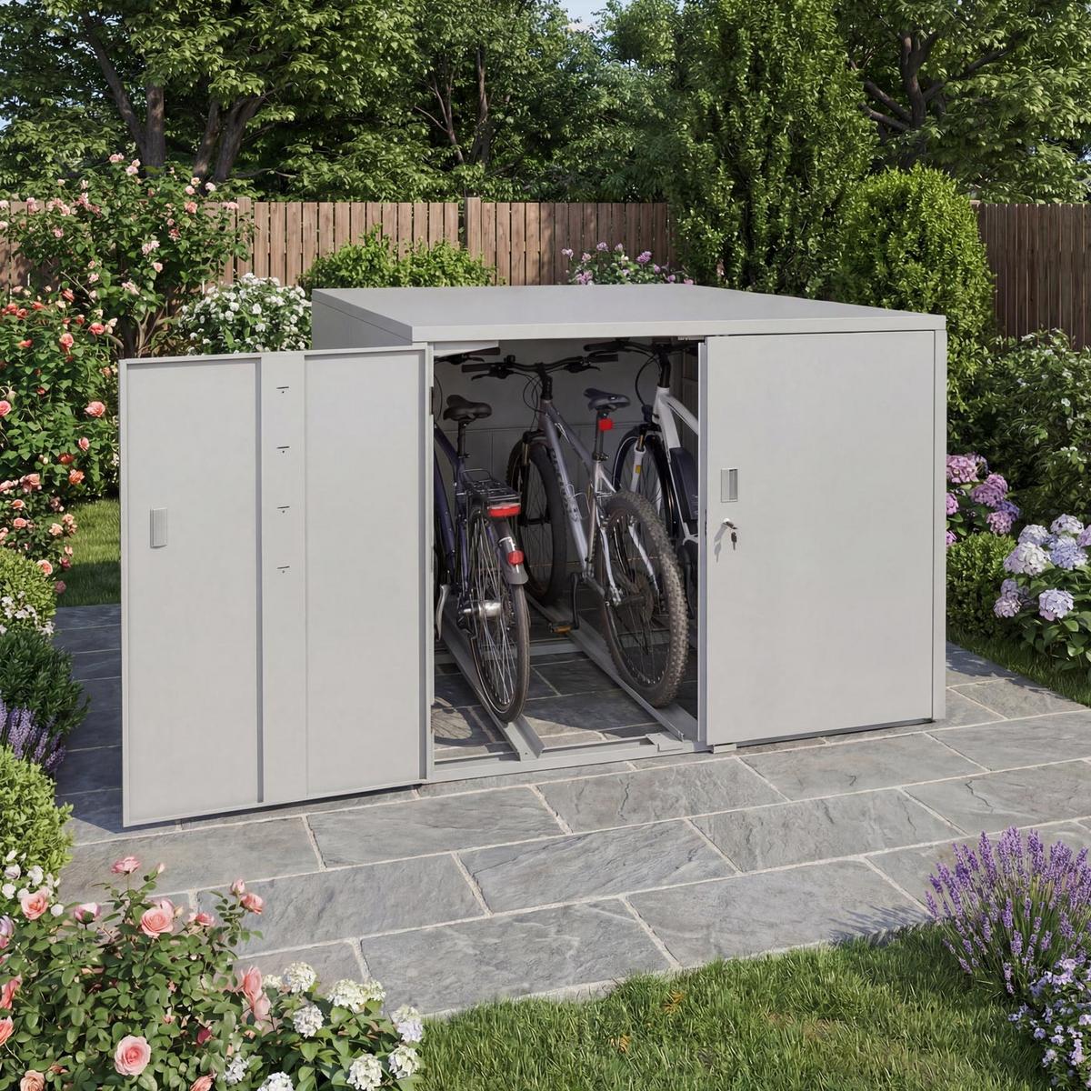 FAHRRADGARAGE rechteckig Hellgrau - Hellgrau, Metall (148/124/208cm) - MCW