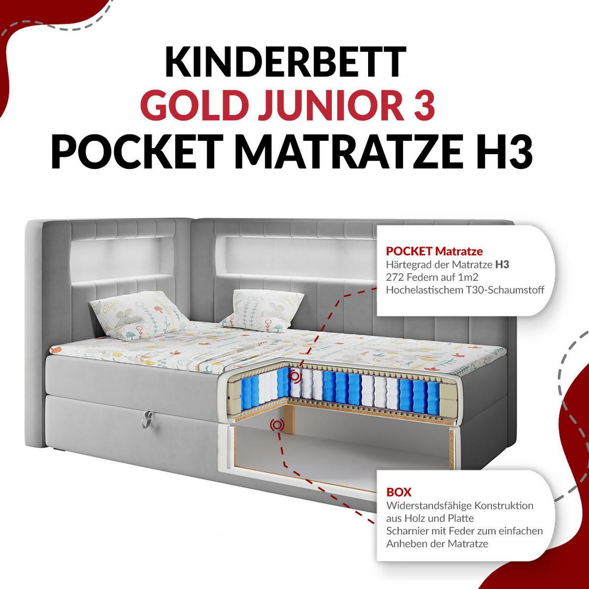 BOXSPRINGBETT JUNIOR GOLD 3 90/200 Violett - linke Seite - Violett, Holz/Textil (90/200cm) - MKS