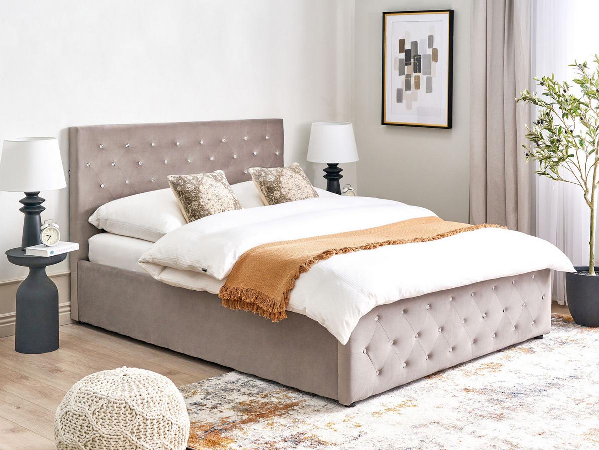 BETT mit Stauraum 140/200 cm Taupe Amiens - Taupe, Textil (140/200cm) - Beliani