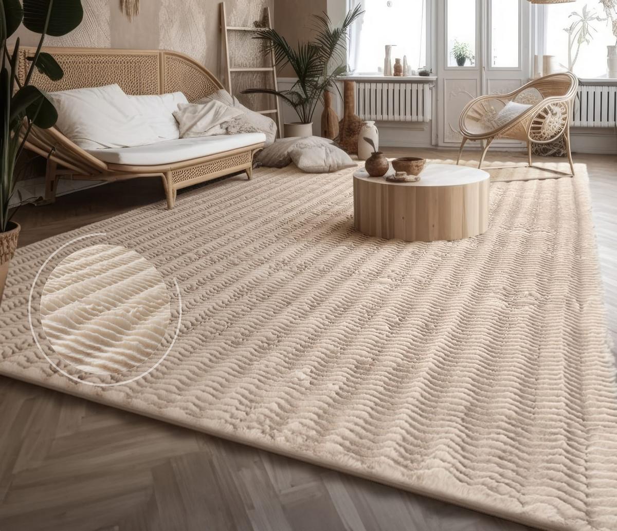HOCHFLORTEPPICH Rauten Creme 160 x 220 cm - Creme, Kunststoff (160/220cm) - TT Home