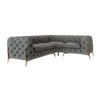 ECKSOFA Chesterfield Lexi Grau Samt, Ottomane rechts - Goldfarben/Grau, Holz/Textil (264/204cm) - S-Style Möbel