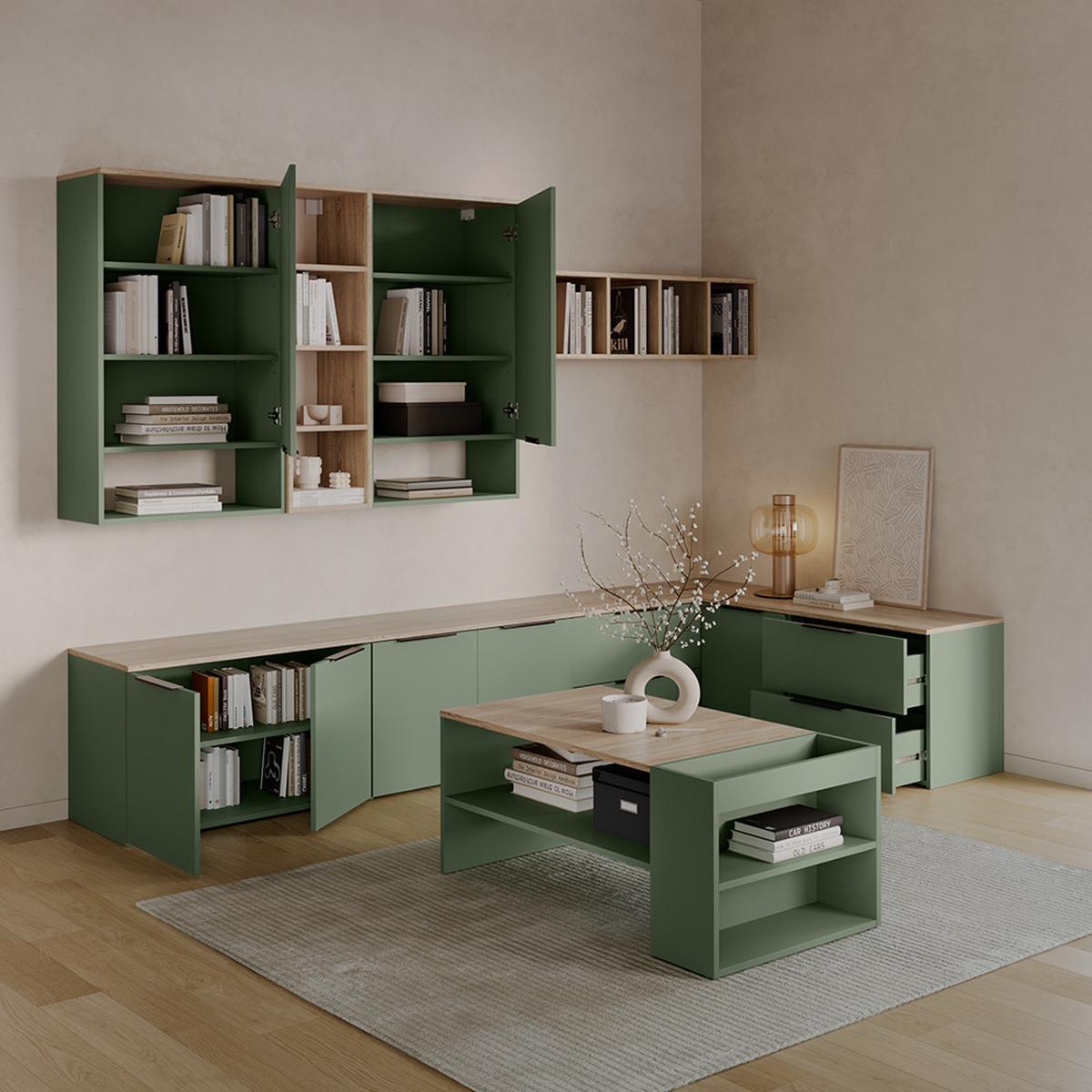 COUCHTISCH Piave Grün mit Regalen - Grün, Holzwerkstoff (55/100/42cm) - Livinity®