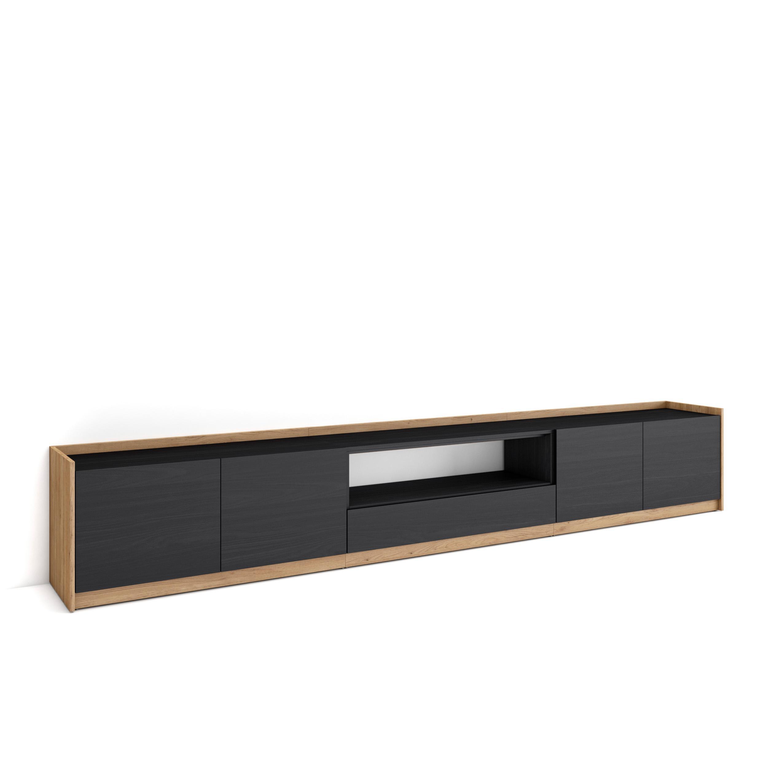 LOWBOARD, Schwarz Eiche, 310/37/50cm - Schwarz, Holzwerkstoff (310/50/37cm) - Skraut Home