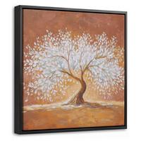 LEINWAND Bilder mit Rahmen - Abstrakt - Baum - Weiß - Blätter - 20x20 - Braun, Textil (20/20cm) - MuchoWow