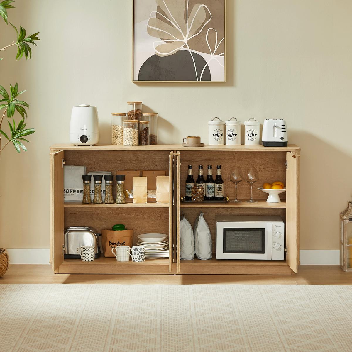BUFFET in Heller Holzoptik mit Geriffelter Front, Beige - Naturfarben, Holzwerkstoff (40/80/160cm) - Urban Meuble