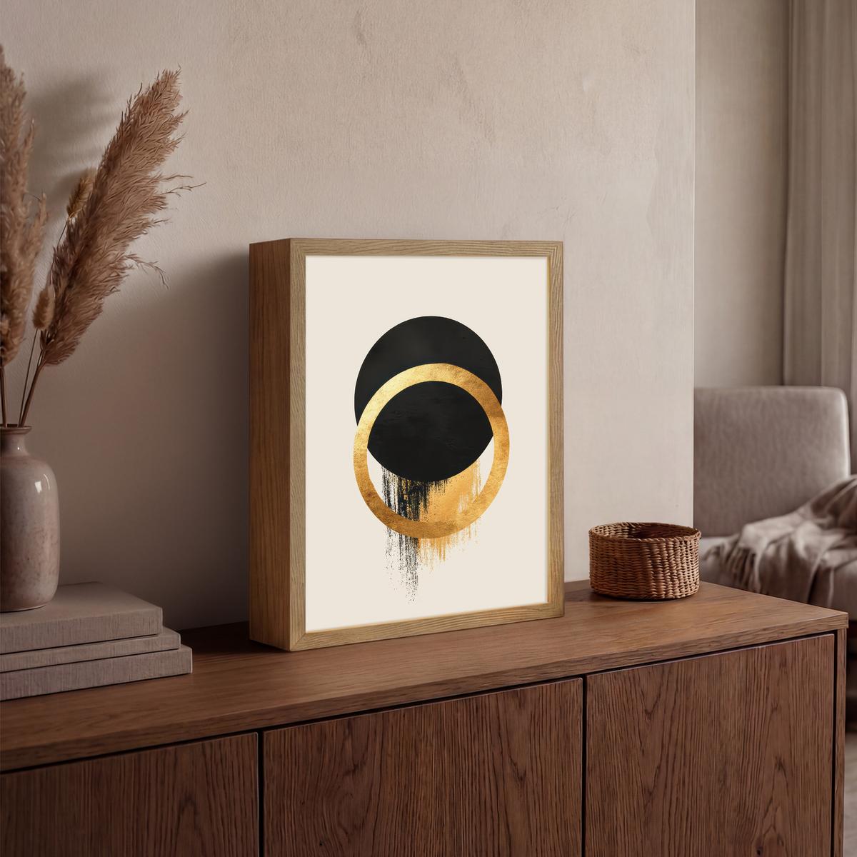 WANDLEUCHTE MIT AKKU Abstraktes Design - Schwarzer Kreis - Farbflecken 30x40 cm - Creme, Holzwerkstoff (30/40/8cm) - OnlyWow