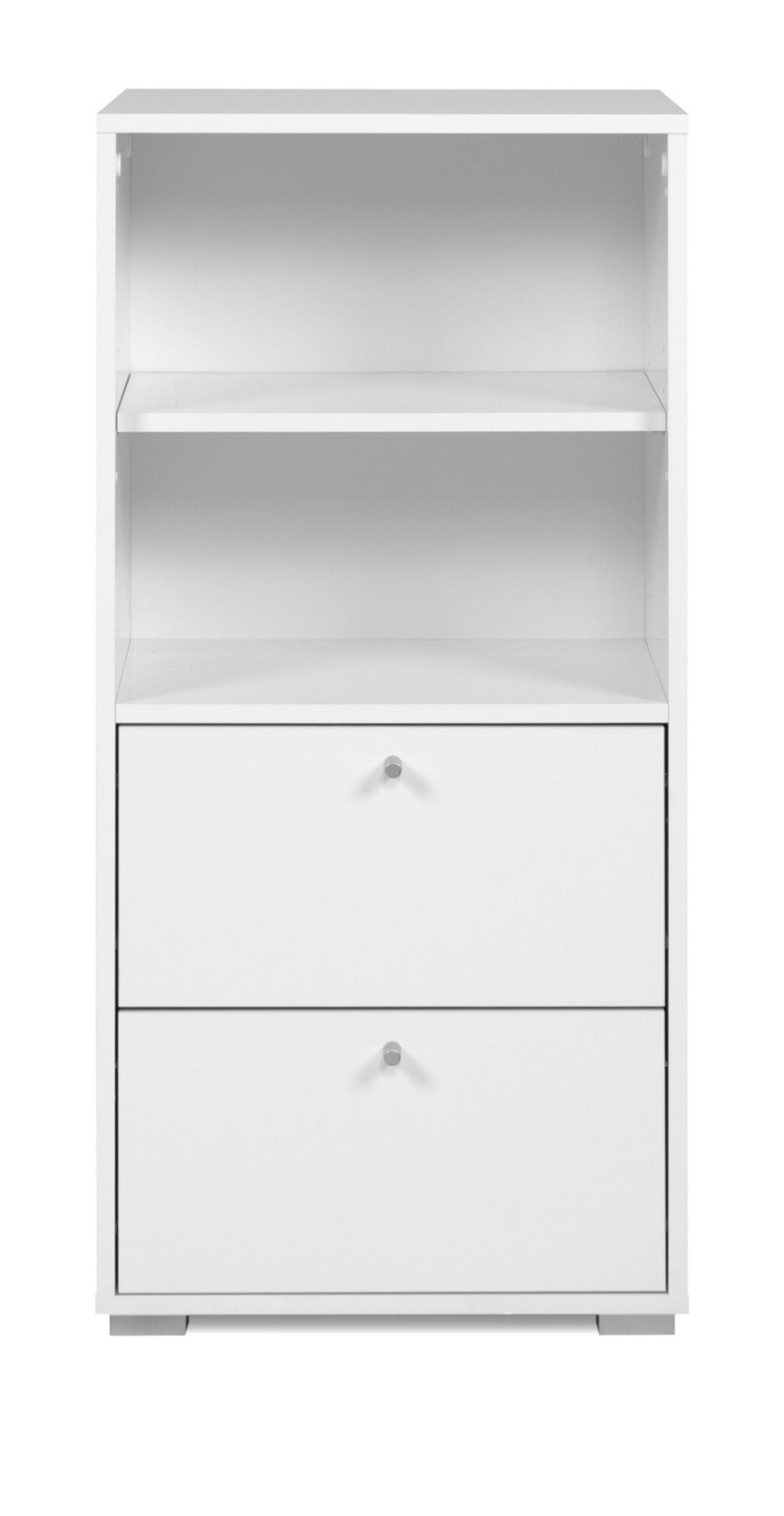 REGAL weiß 46 x 97 cm, Standregal mit 2 Schubladen - Silberfarben/Weiß, Holzwerkstoff/Kunststoff (46/96.5/33.5cm) - Furn.Design