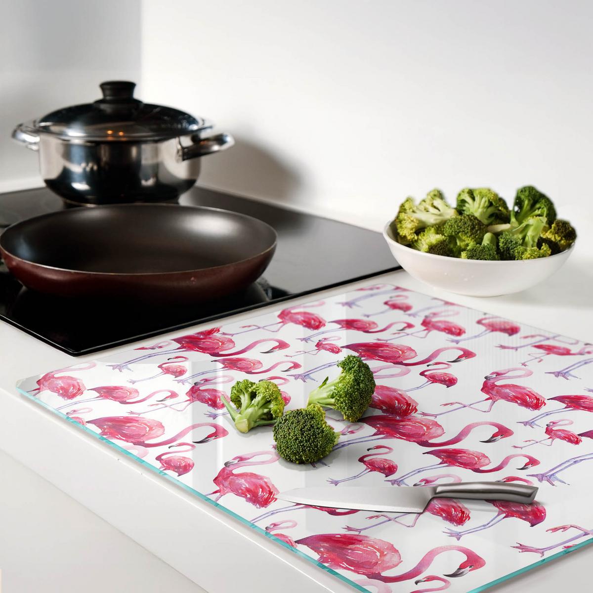 GLASPLATTE 60x52 cm Flamingos - Blau/Dunkelblau, Glas (60/0.4/52cm) - TULUP