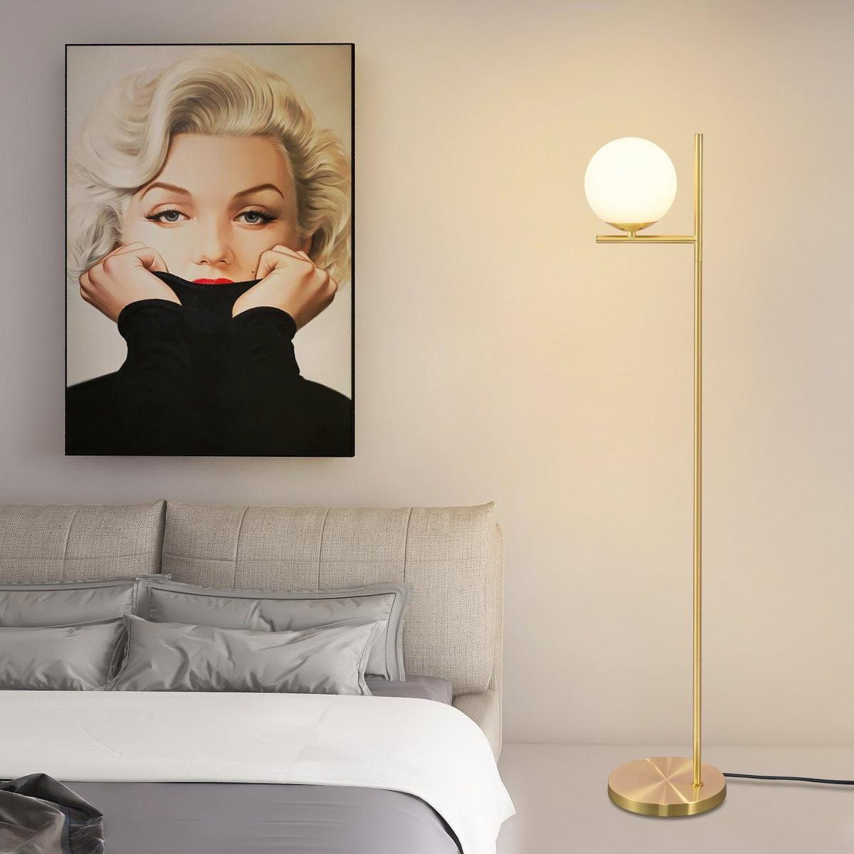 STEHLAMPE Kaelen 20/20/150 cm - Goldfarben/Weiß, Glas/Metall (20/20/150cm) - ZMH