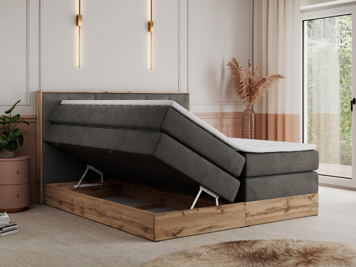 BOXSPRINGBETT VENETO KING 160/200 Dunkelgrau Velvet - H4 - Dunkelgrau, Holz/Textil (160/200cm) - MKS
