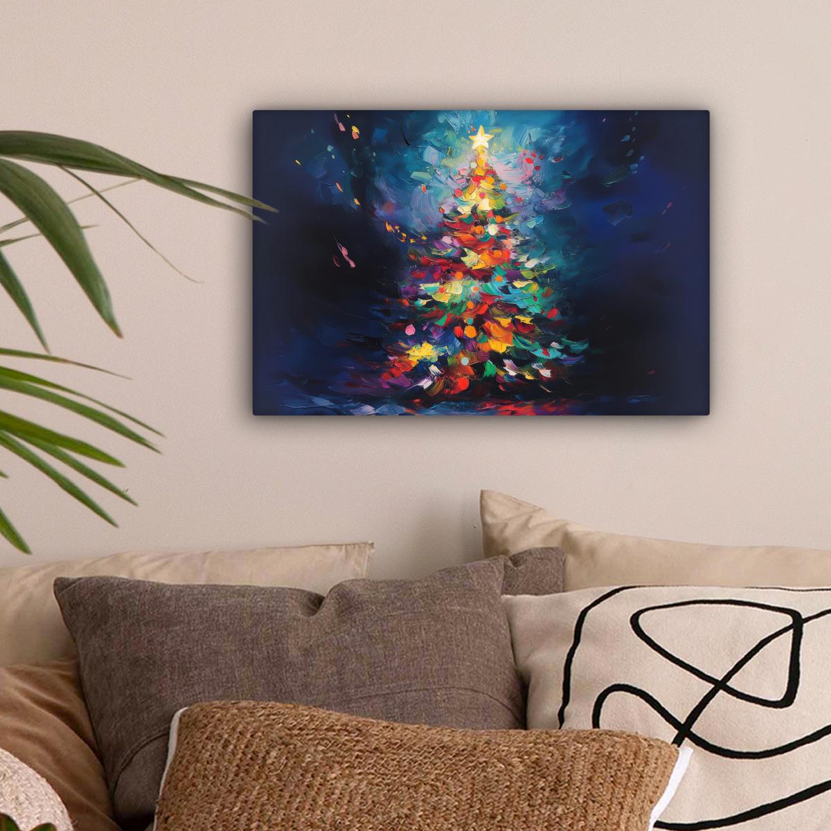 LEINWANDBILD Weihnachtsbaum - Weihnachten - Abstrakt - Farbenfroh Deko Schlafzimmer 30x20 cm - Multicolor, Textil (30/20cm) - MuchoWow