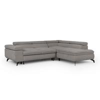 ECKSOFA mit Schlaffunktion und Bettkasten Bonnie aus Hellgrau Chenille-Stoff mit verstellbaren Kopfstützen und Armlehne - Ottomane rechts - Hellgrau/Schwarz, Holz/Textil (275/210cm) - S-Style Möbel