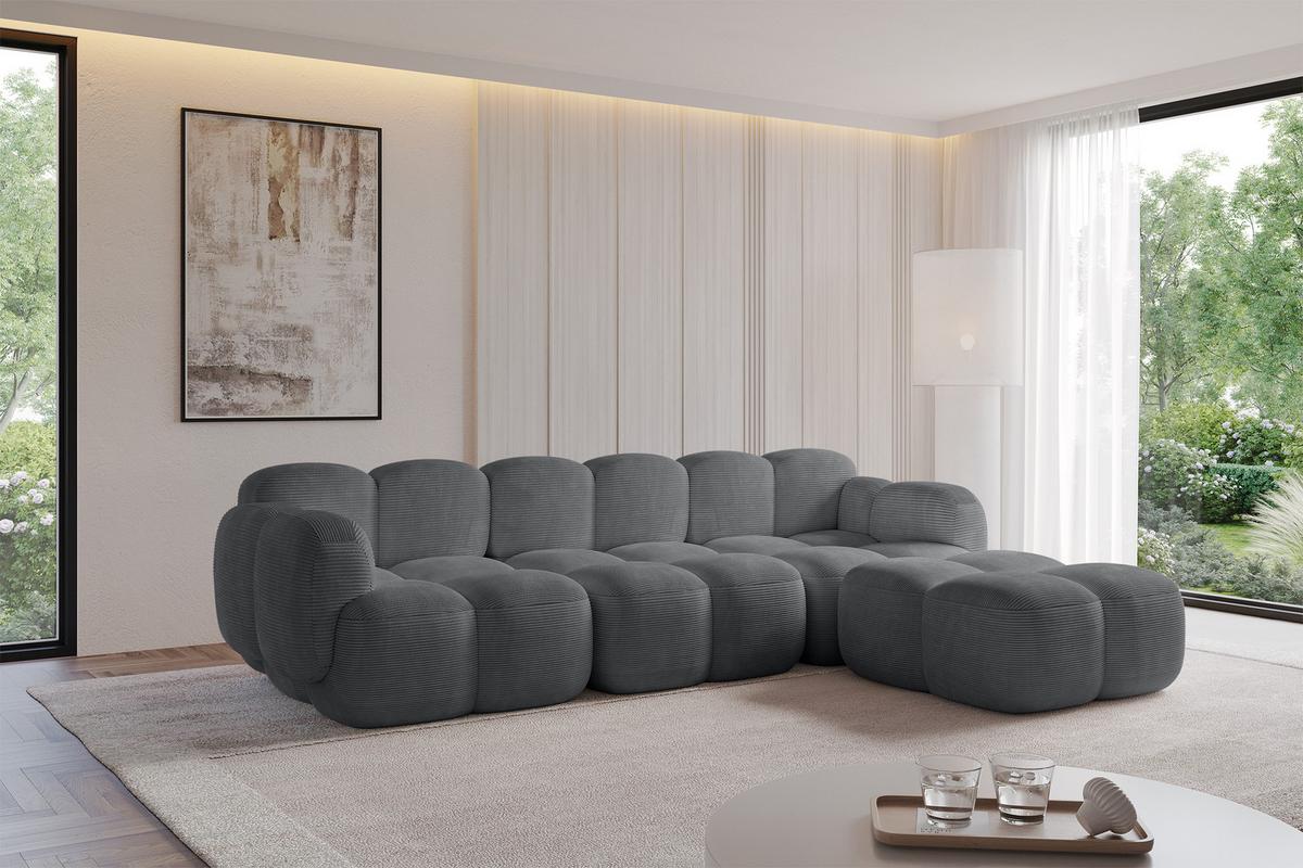 ECKSOFA modulares Sofa Rechts Miko-L2 302x205x75 Dunkelgrau Cord - Graphitfarben/Schwarz, Holzwerkstoff/Kunststoff (302/205cm) - ALTDECOR