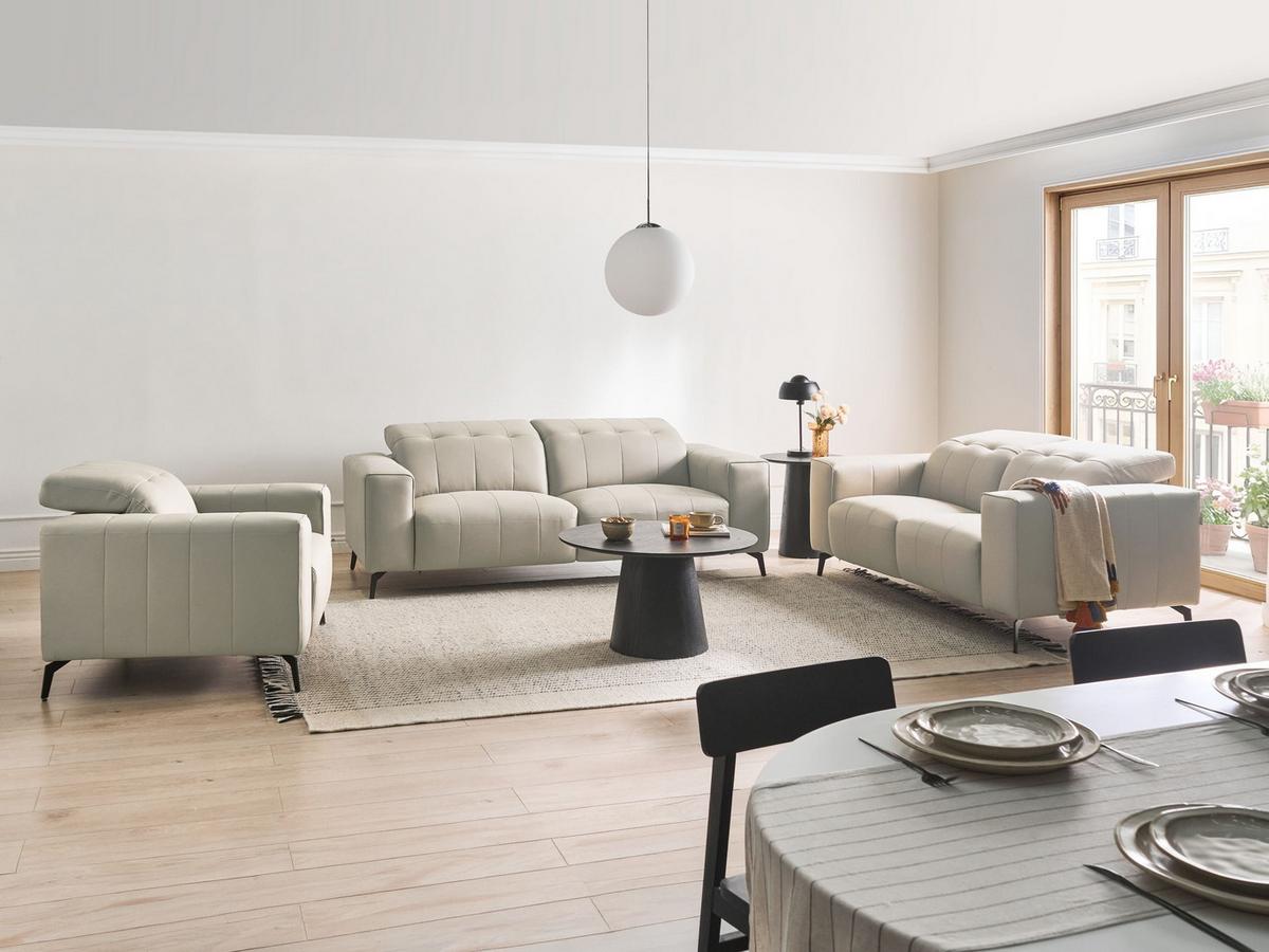 SOFA-SET 6-Sitzer Stoff Hellbeige Ommel - Beige/Schwarz, Textil (210/80/102cm) - Beliani
