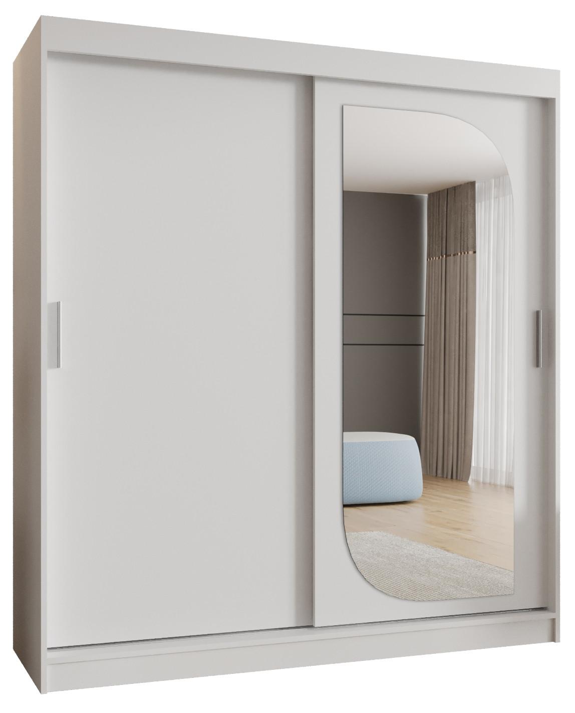 SCHIEBETÜRENSCHRANK mit Spiegel LUCY 200/180/62 2-türig - Silberfarben/Weiß, Holz (180/200/62cm) - MÖBEL KRYSPOL