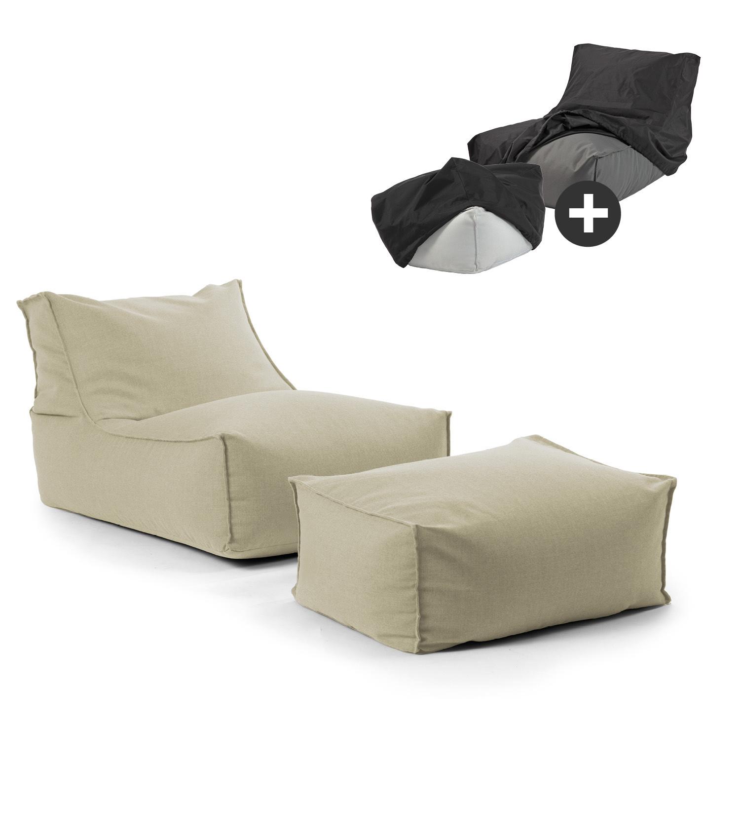 OUTDOOR SITZSACK mit Hocker und Hülle Der Sundowner - Beige, Textil (60/65/95cm) - Mokebo