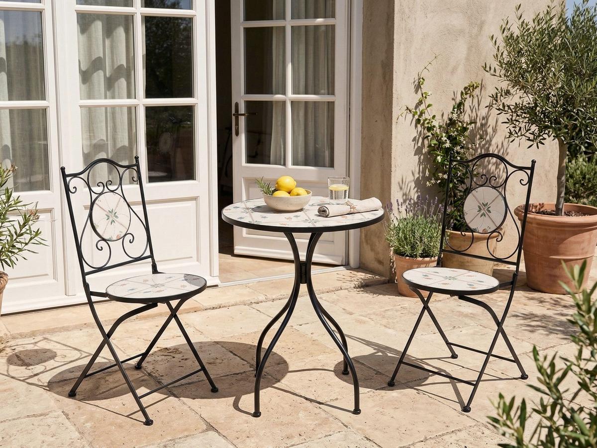 BISTRO-SET Metall Schwarz Carona - Weiß, Metall - Beliani