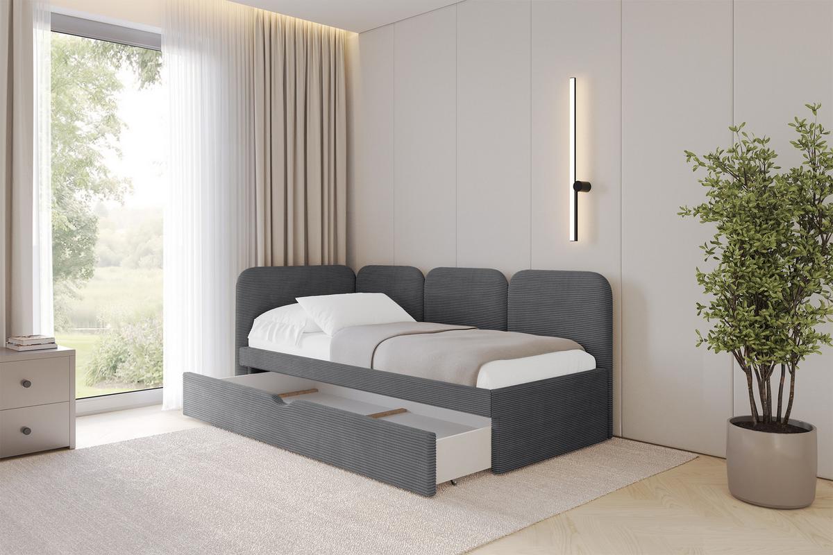 EINZELLBETT Jugendbett mit Bettkasten, Rechts - ALVY 90x200 Dunkelgrau - Schieferfarben, Holzwerkstoff/Textil (90/200cm) - ALTDECOR