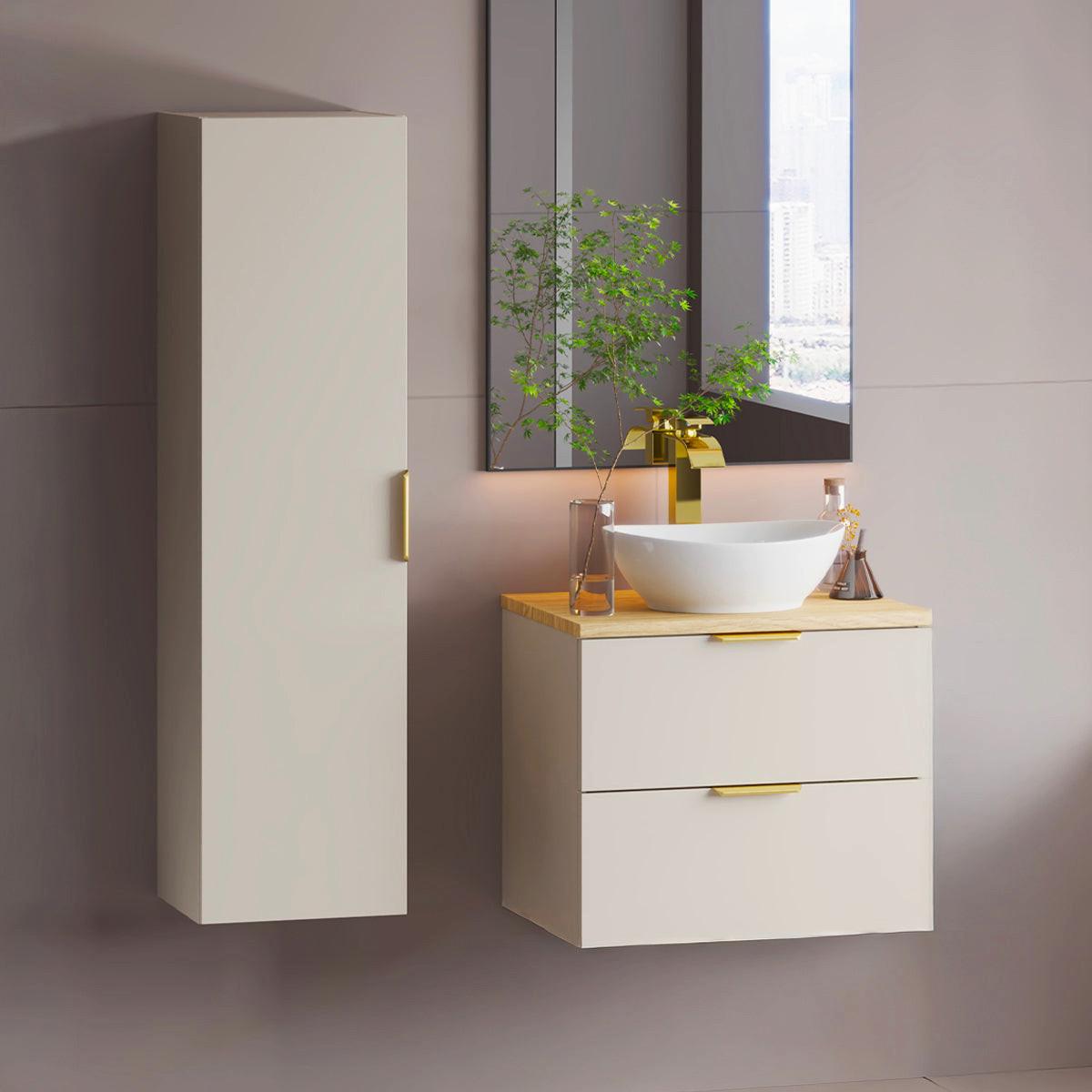WASCHTISCHUNTERSCHRANK 60.6cm Astrid Kaschmir und Holz - Beige, Holzwerkstoff (60.6/52.2/46.5cm) - Petits-meubles