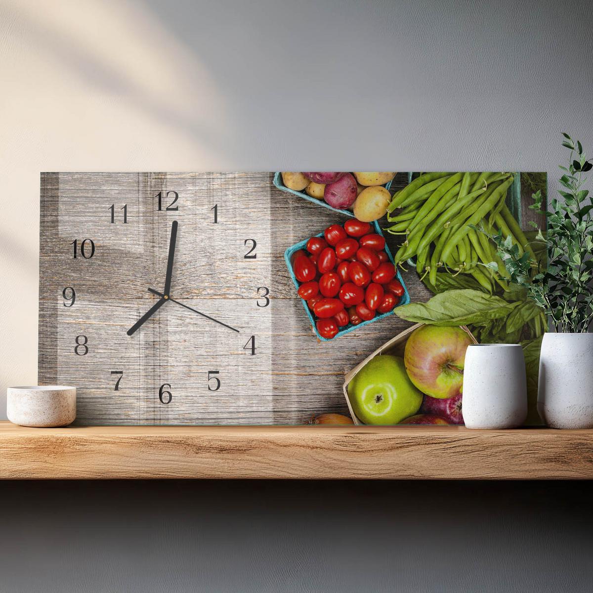 WANDUHR aus Glas 60x30 cm - Gemüse - Grün, Glas (60/30/0.4cm) - TULUP