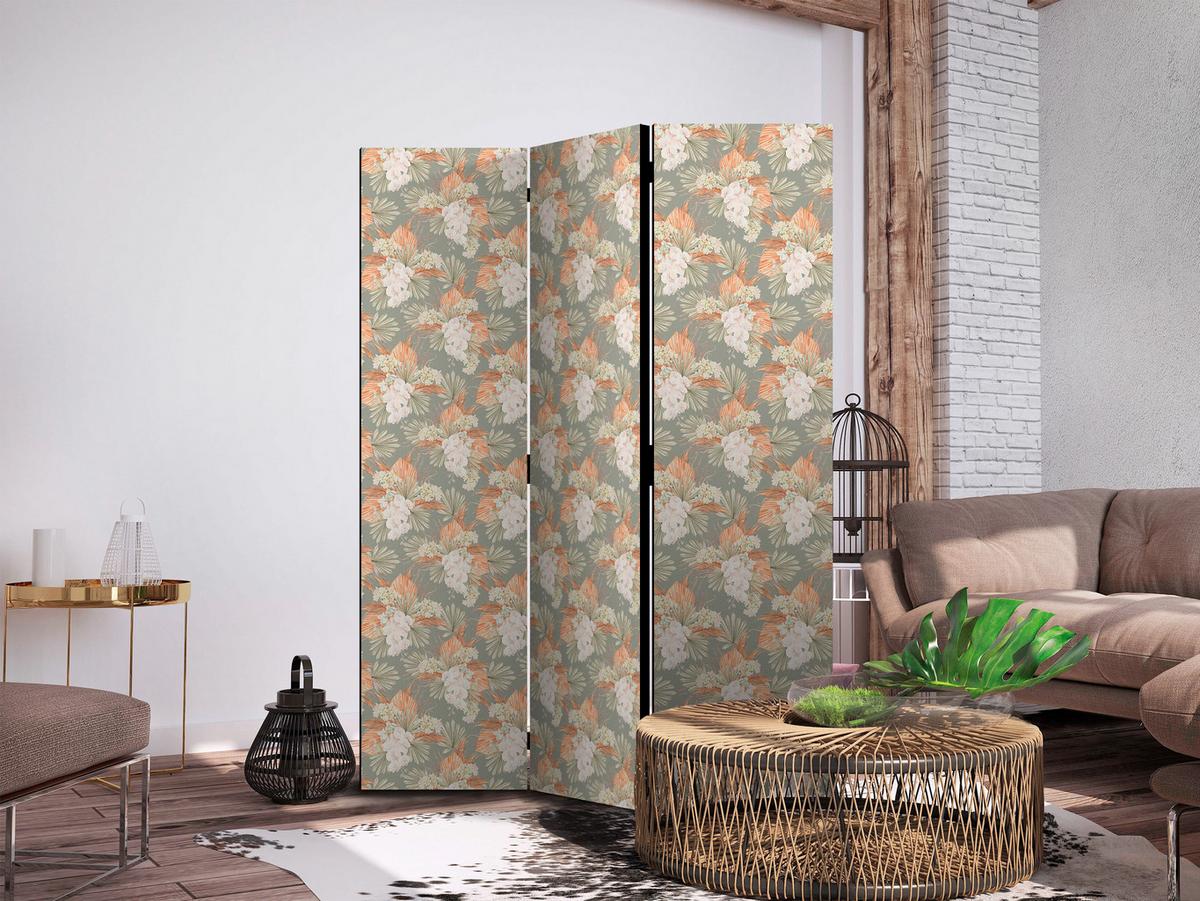 PARAVENT Beidseitig Bedruckter 3-tlg 135x172 cm Tropische Bl tter und Orchideen - Multicolor, Holz/Textil (135/172/3cm) - Muralo