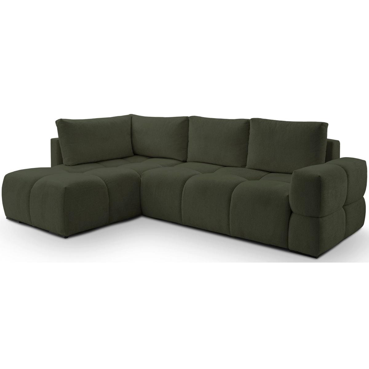 ECKSOFA Taremi mit Chenillebezug Olivgrün, beidseitig - Schwarz/Olivgrün, Textil (267/185cm) - Selsey