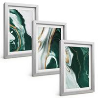 BILDER SET 3er Set - 20x30 cm Silberner Rahmen - Abstrakte grüne Farbmuster - Silberfarben, Kunststoff (20/30cm) - TULUP