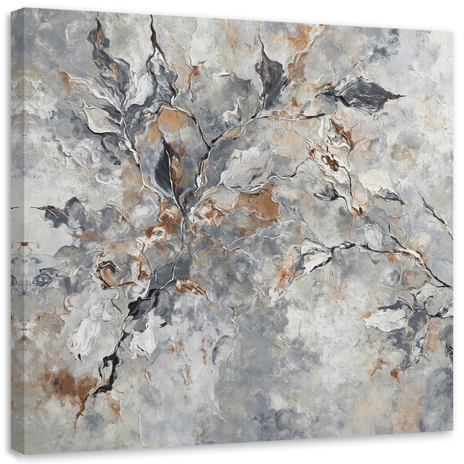 WANDBILD abstraktes botanik graugold - Silberfarben, Textil (40/40cm) - Feeby