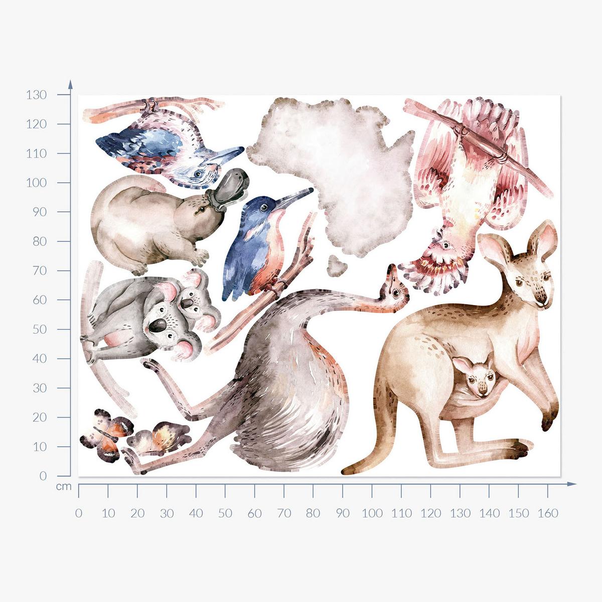WANDAUFKLEBER 130x164cm - Tiere Australiens - Multicolor, Kunststoff (130/164/0.1cm) - Wallfluent