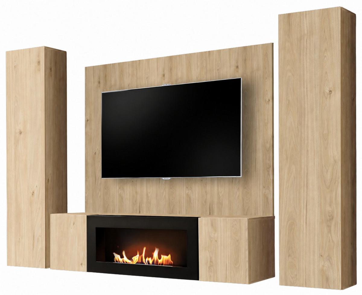 WOHNWAND Eiche Jackson 4-teilig 260 cm hängend, Schrankwand mit Ethanol Kamin - Eichefarben, Holzwerkstoff (260/170/40cm) - Inn.Furn