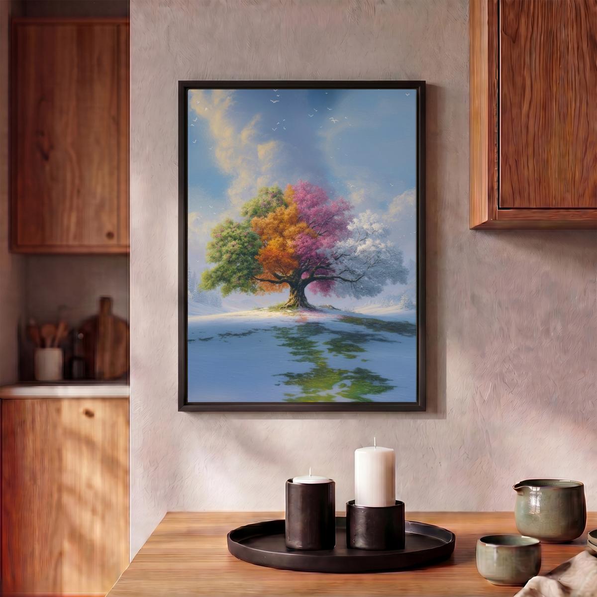 LEINWAND Bilder mit Rahmen - Baum - Jahreszeiten - Winter - Landschaft - 30x40 - Multicolor, Textil (30/40cm) - MuchoWow