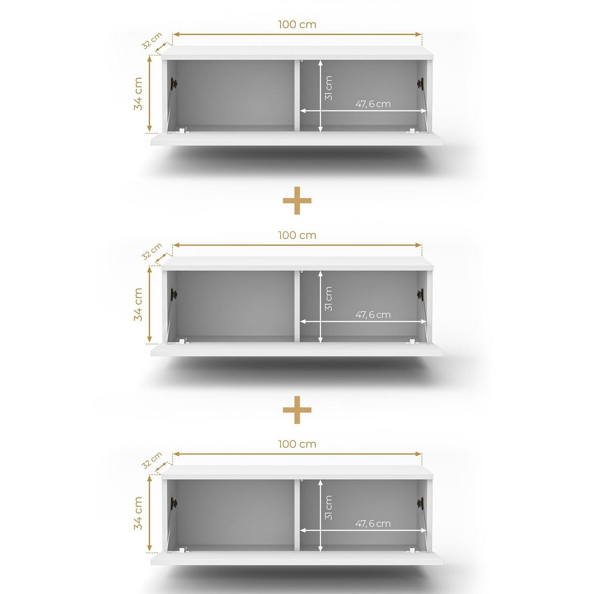 LOWBOARD Barvo 3x100 Eiche Wotan 300/34/32 cm – hängendes TV-Board - Braun, Holzwerkstoff (300/34/32cm) - AX Living
